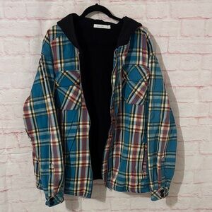 MNML heavy plaid hooded shirt jacket